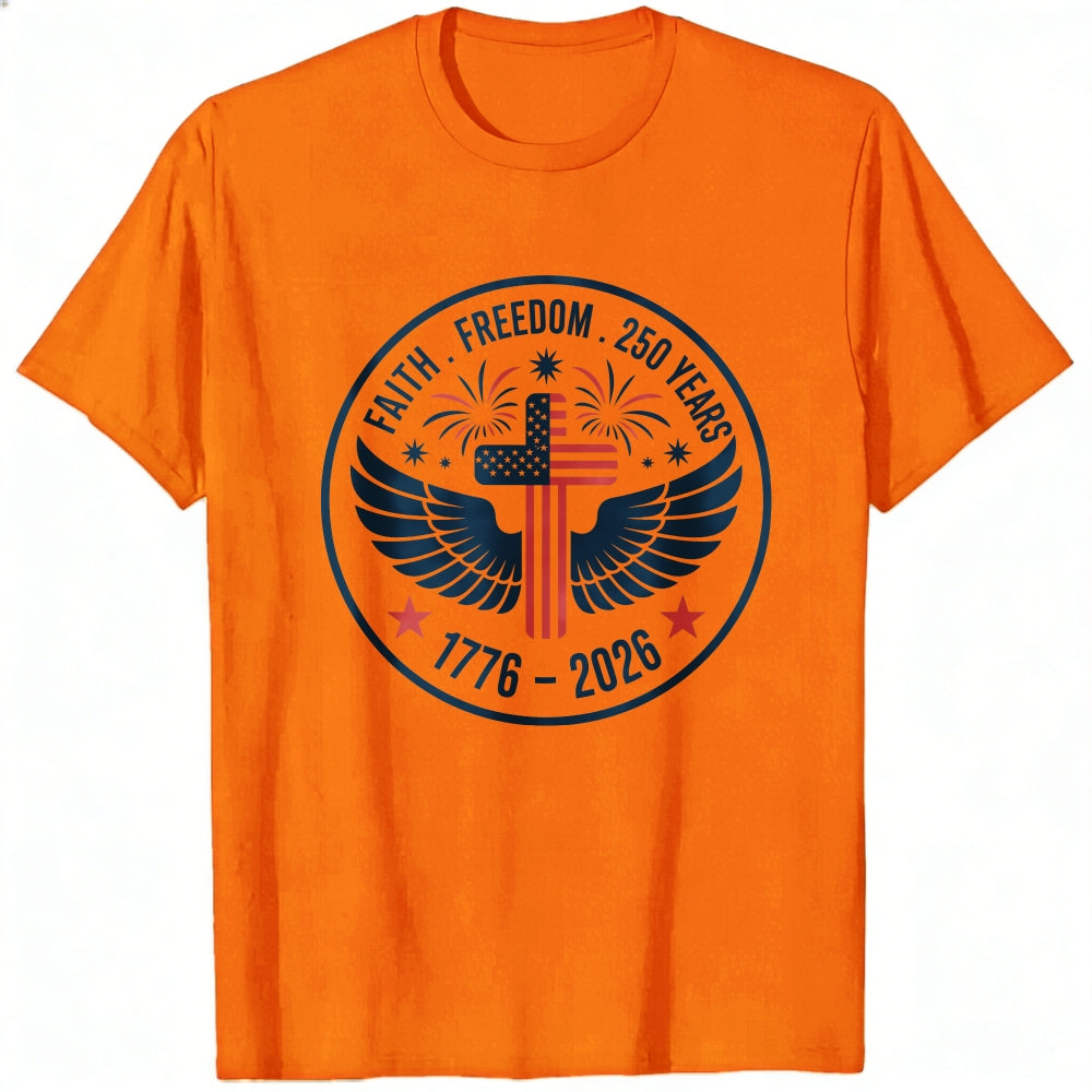 Patriotic American Flag Cross Wings Classic T-Shirt Faith Freedom 250 Years 1776 2026