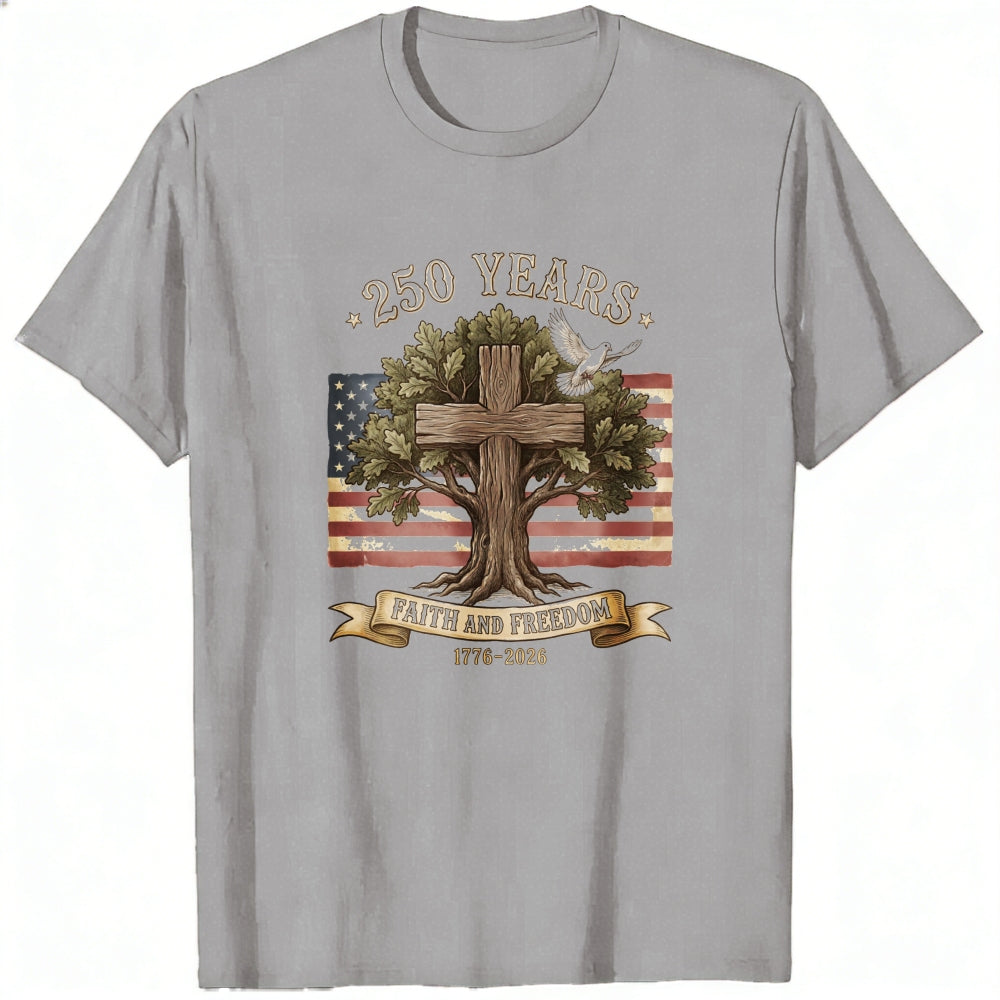 Patriotic American Flag Tree Cross Classic T-Shirt Faith And Freedom 250 Years 1776 2026