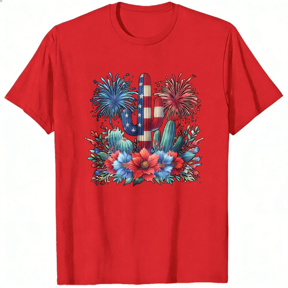 American Flag Cactus And Flowers Classic T-Shirt