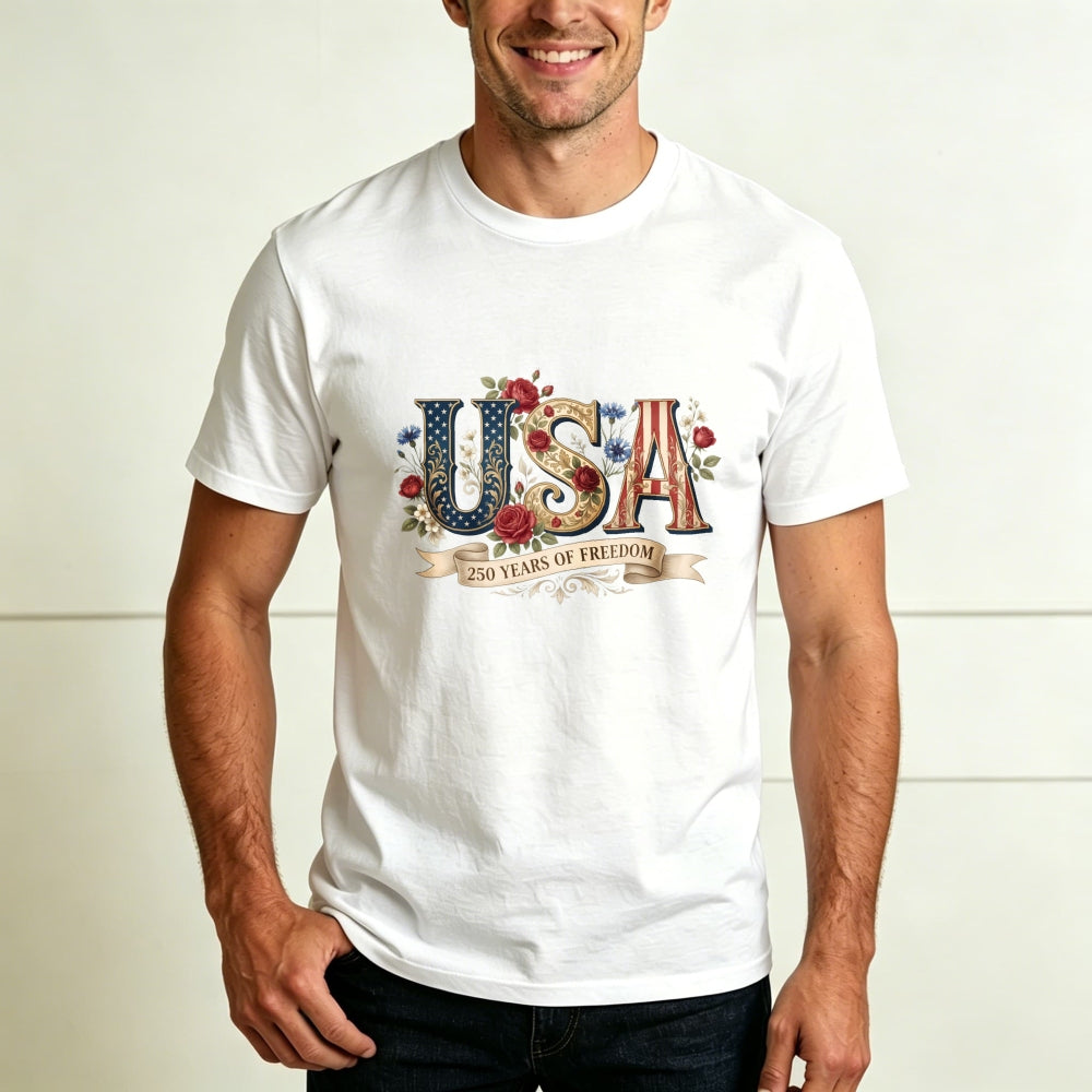 Patriotic Floral Usa 250 Years Of Freedom Classic T-Shirt