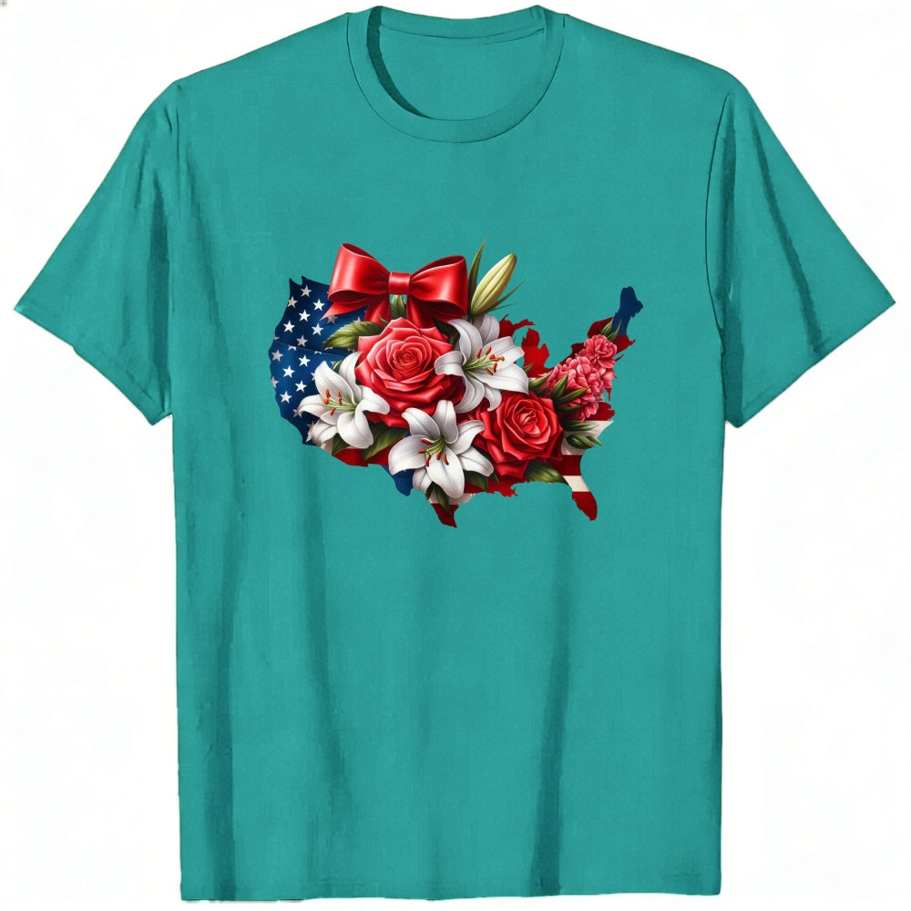 Patriotic Floral Usa Map Classic T-Shirt
