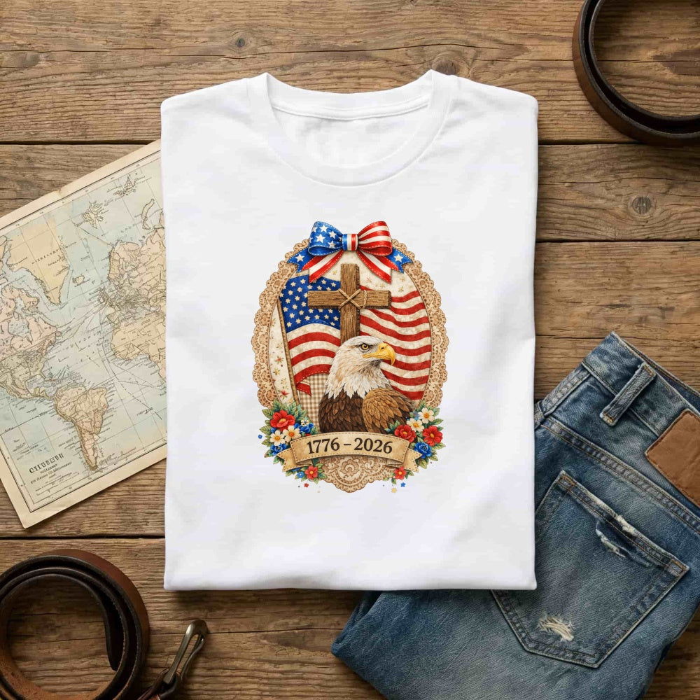 Patriotic American Eagle And Cross Classic T-Shirt 1776 2026