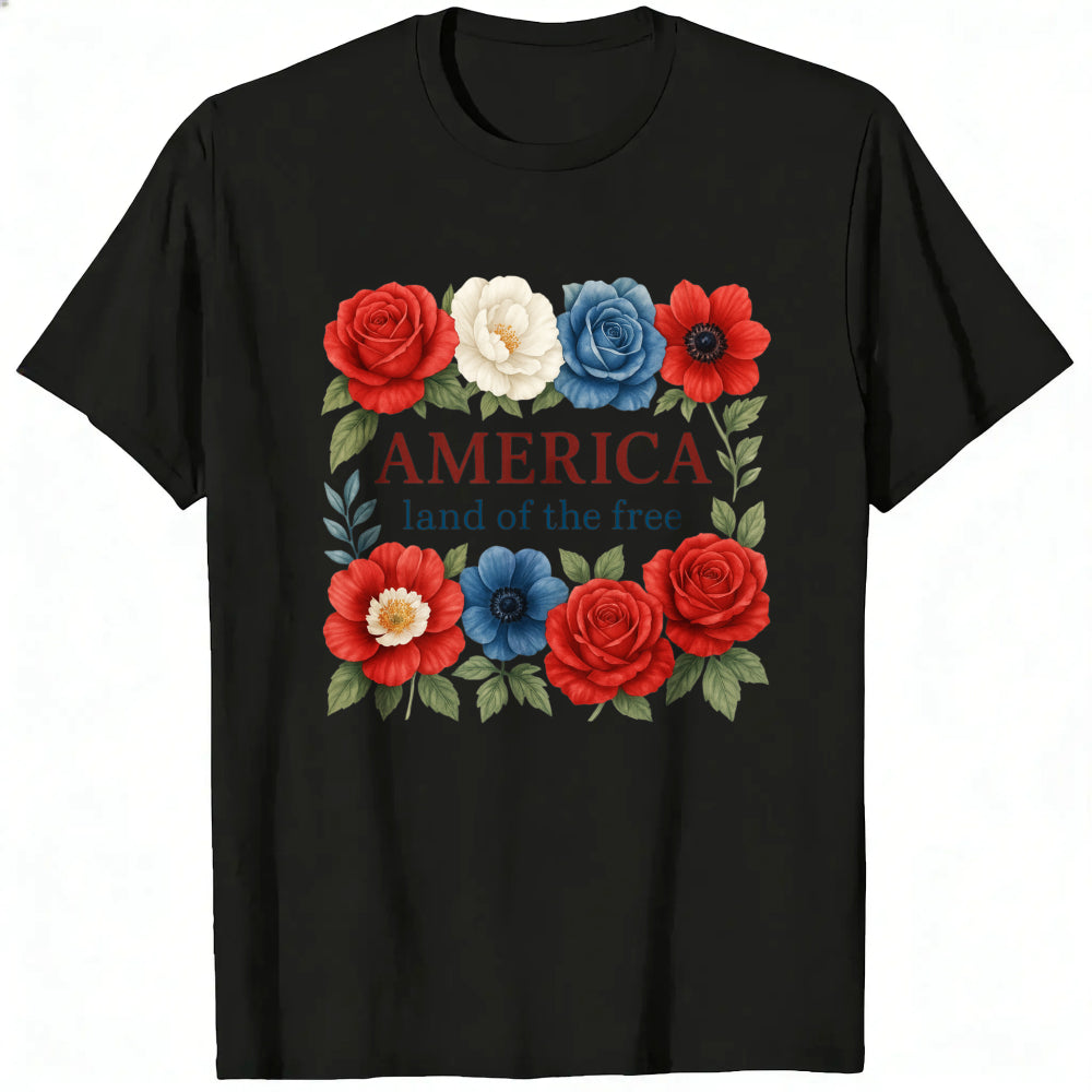 Patriotic Floral Design Classic T-Shirt America Land Of The Free