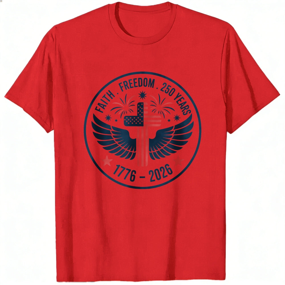 Patriotic American Flag Cross Wings Classic T-Shirt Faith Freedom 250 Years 1776 2026