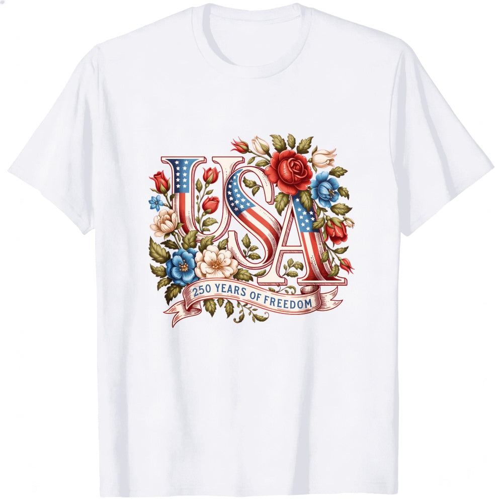 Patriotic Floral Usa 250 Years Of Freedom Classic T-Shirt