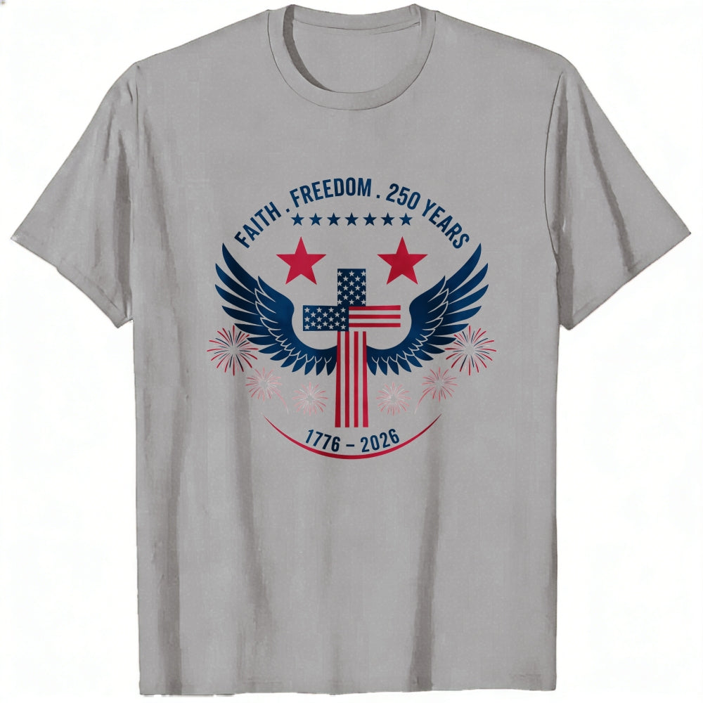 Patriotic American Flag Cross Wings Classic T-Shirt Faith Freedom 250 Years 1776 2026