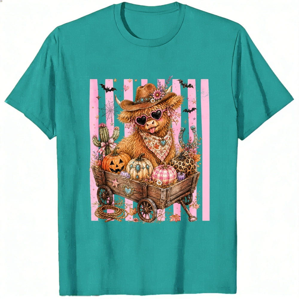 Cute Cowboy Llama Halloween Pumpkin Wagon Classic T-Shirt