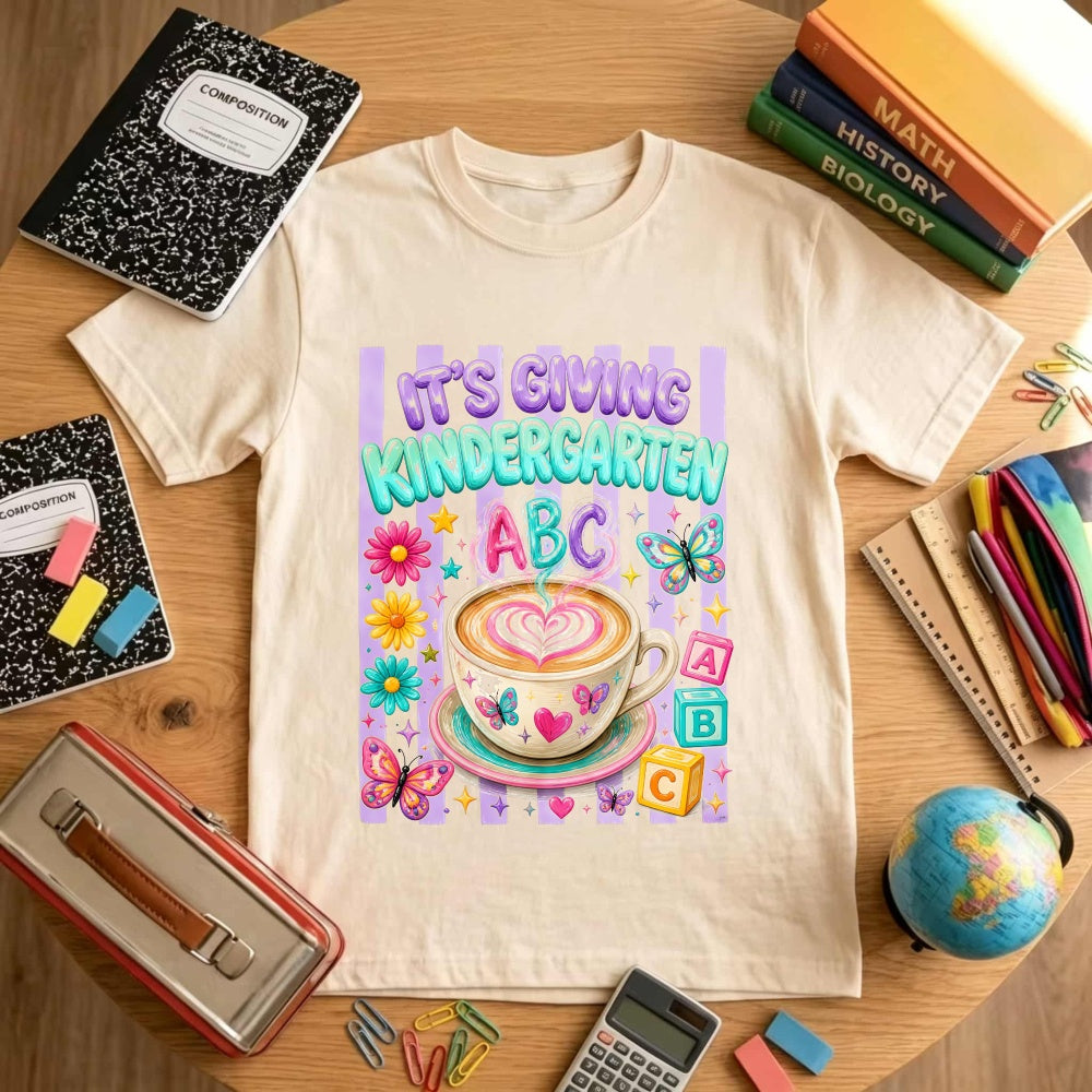 Cute Kindergarten Teacher Classic T-Shirt Its Giving Kindergarten Abc Coffee Butterfly Flowers Desig