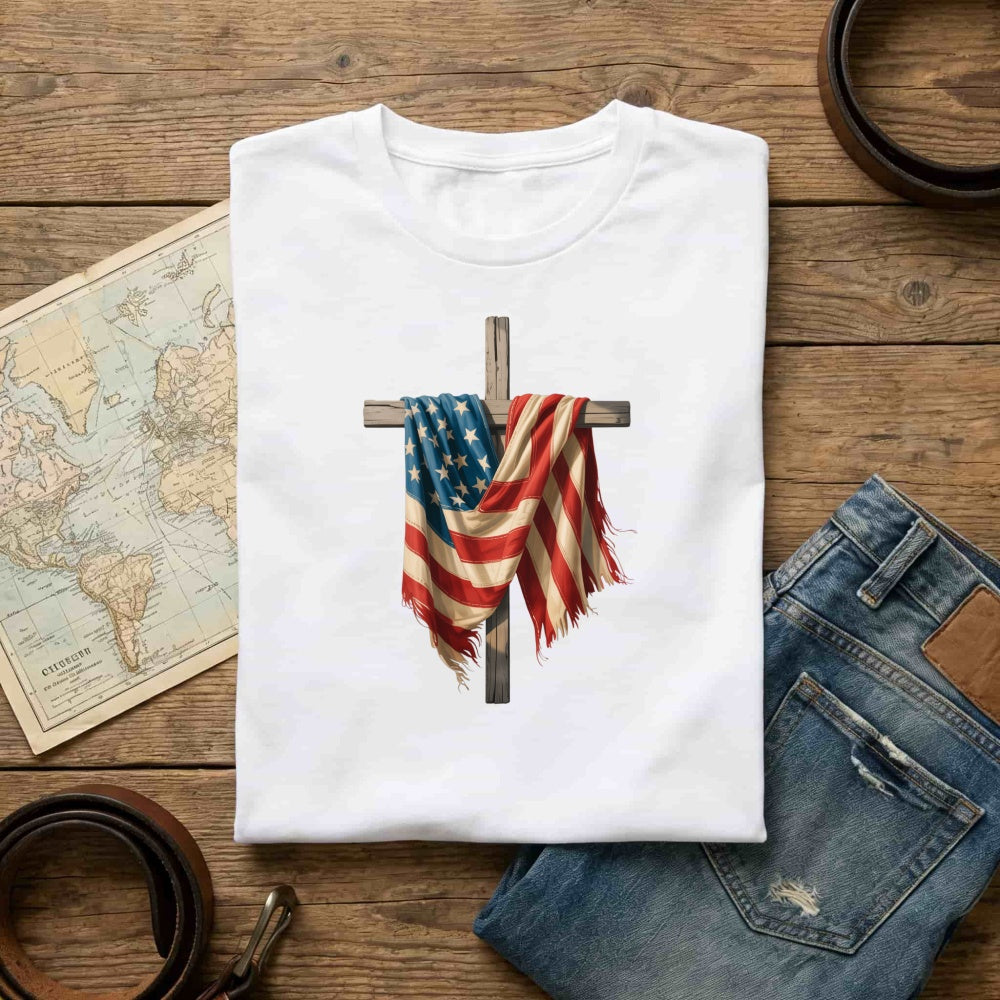 Patriotic American Flag Cross Classic T-Shirt
