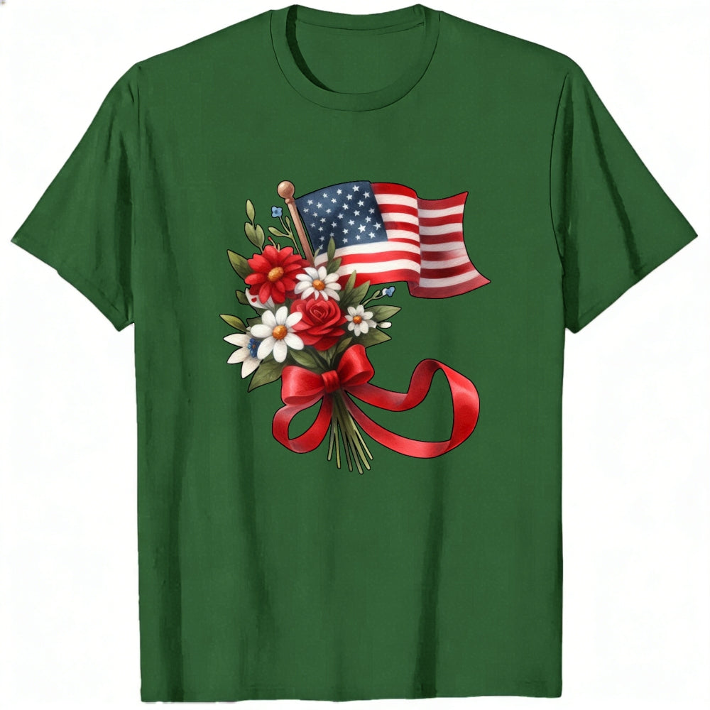 Patriotic Floral Design Classic T-Shirt American Flag And Flowers