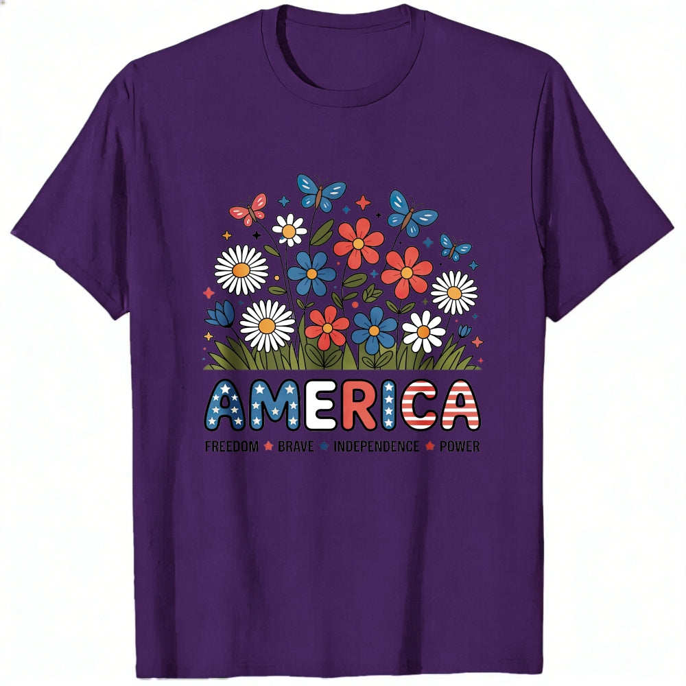 Floral Americana Design Classic T-Shirt America Freedom Brave Independence Power