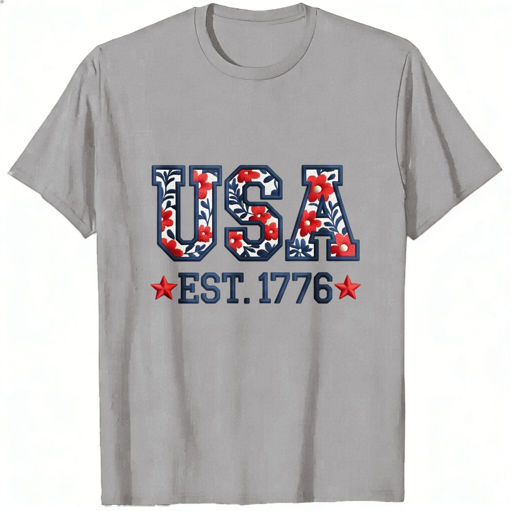Patriotic Floral Usa Est 1776 Classic T-Shirt