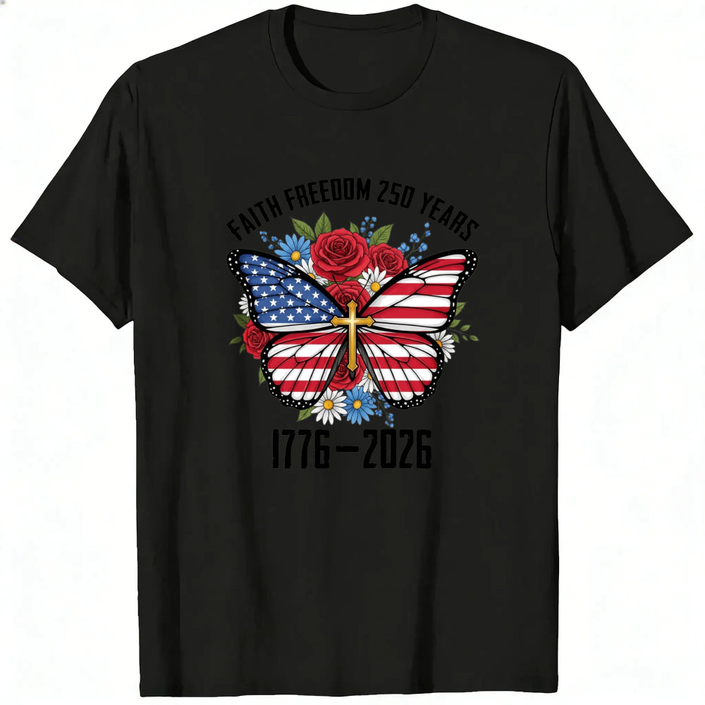 Patriotic Butterfly American Flag Classic T-Shirt Faith Freedom 250 Years 1776 2026
