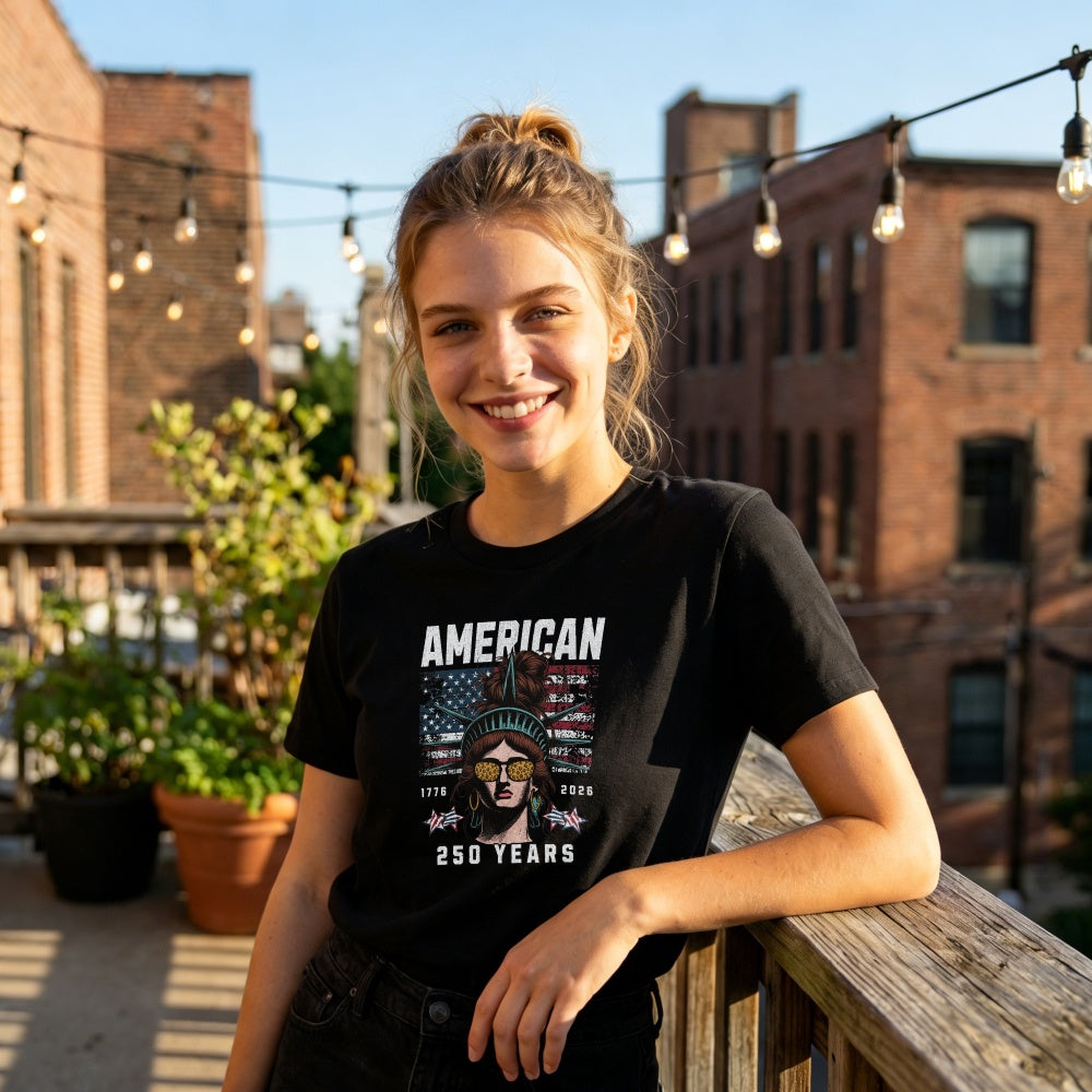 American Independence Day 250 Years Classic T-Shirt Statue Of Liberty With Sunglasses And Flag Design