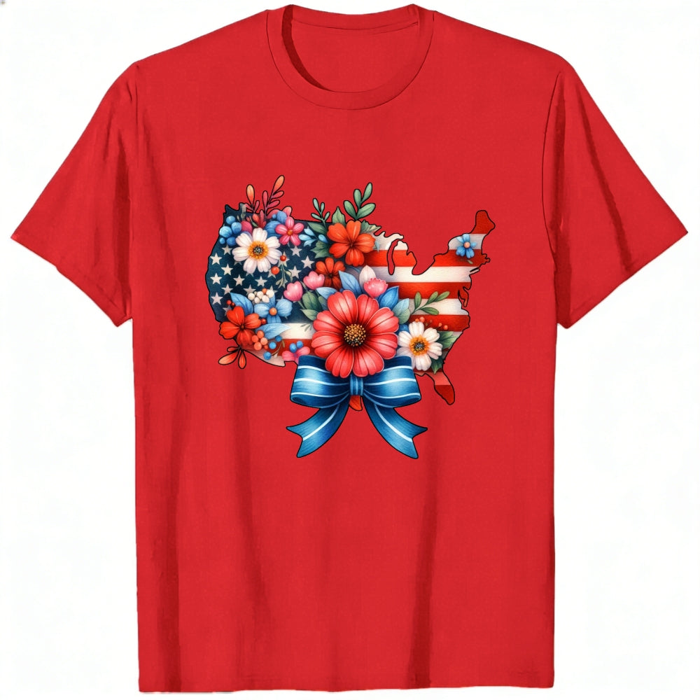Patriotic Floral Usa Map Classic T-Shirt