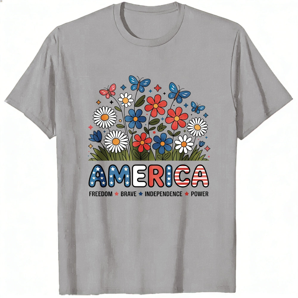 Floral Americana Design Classic T-Shirt America Freedom Brave Independence Power