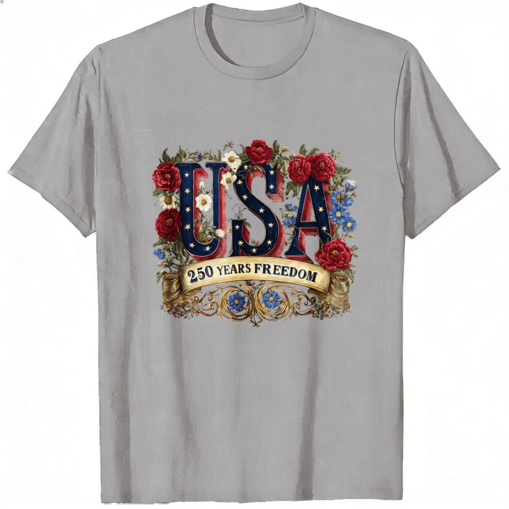 Patriotic Floral Usa 250 Years Freedom Classic T-Shirt