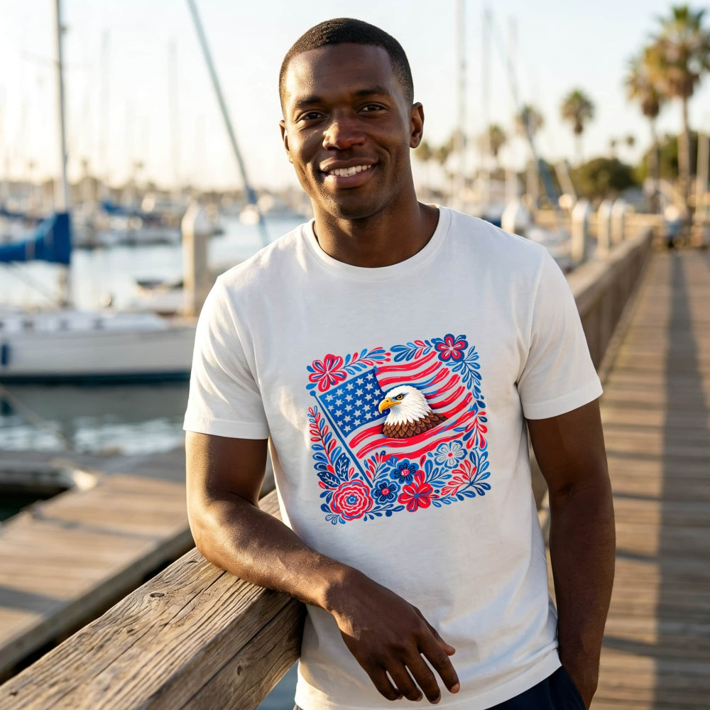 Patriotic Eagle And American Flag Floral Design Classic T-Shirt