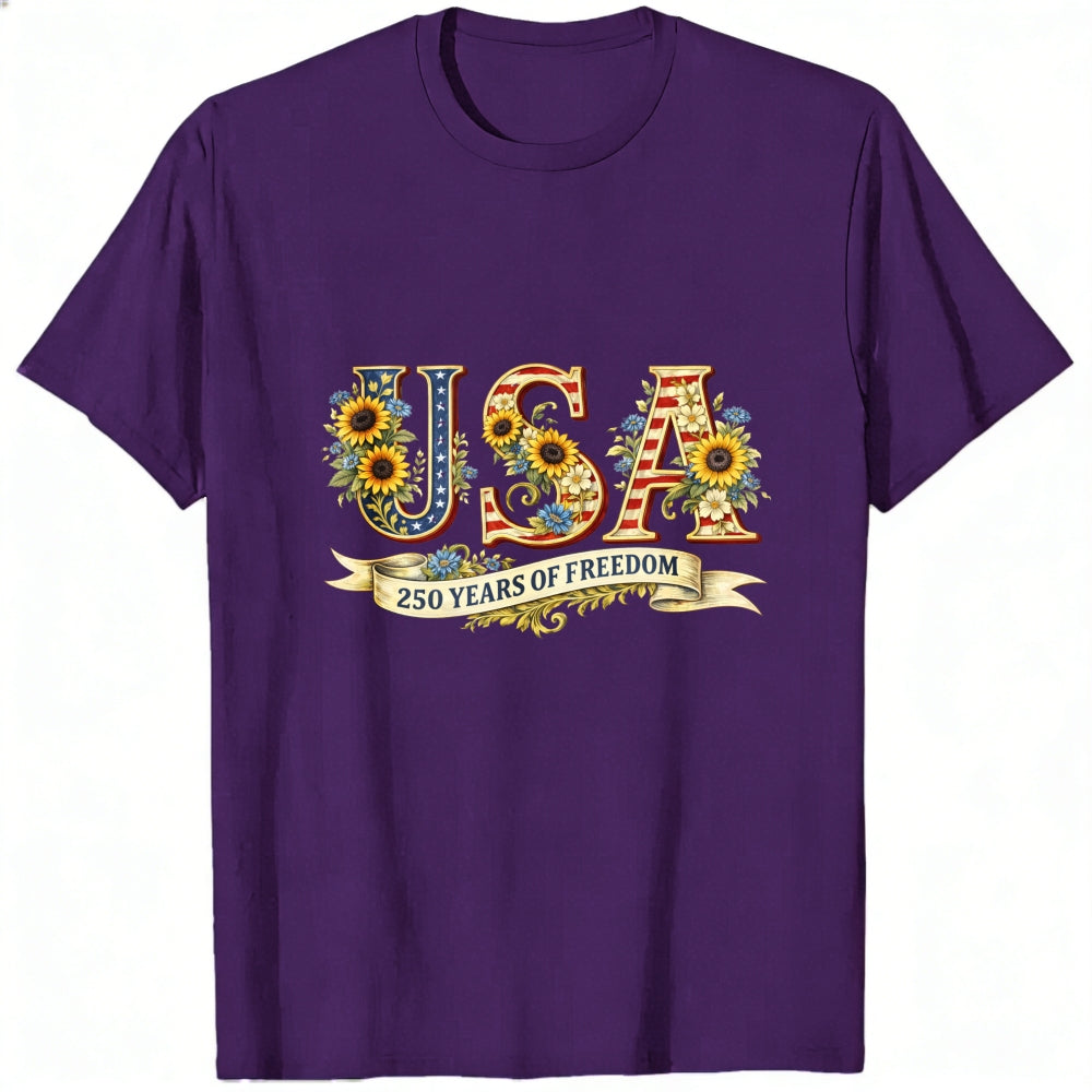 Patriotic Floral Usa 250 Years Of Freedom Classic T-Shirt