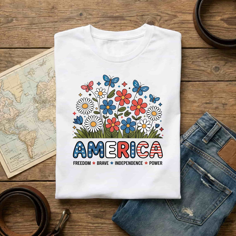 Floral Americana Design Classic T-Shirt America Freedom Brave Independence Power