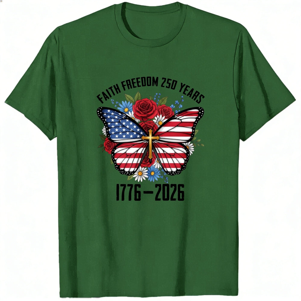 Patriotic Butterfly American Flag Classic T-Shirt Faith Freedom 250 Years 1776 2026