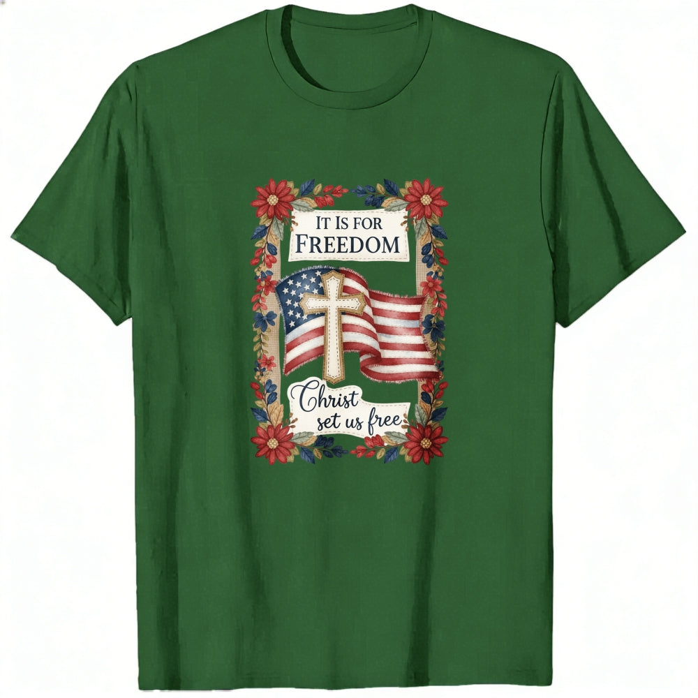 Patriotic Christian Design Classic T-Shirt With American Flag And Cross Motif