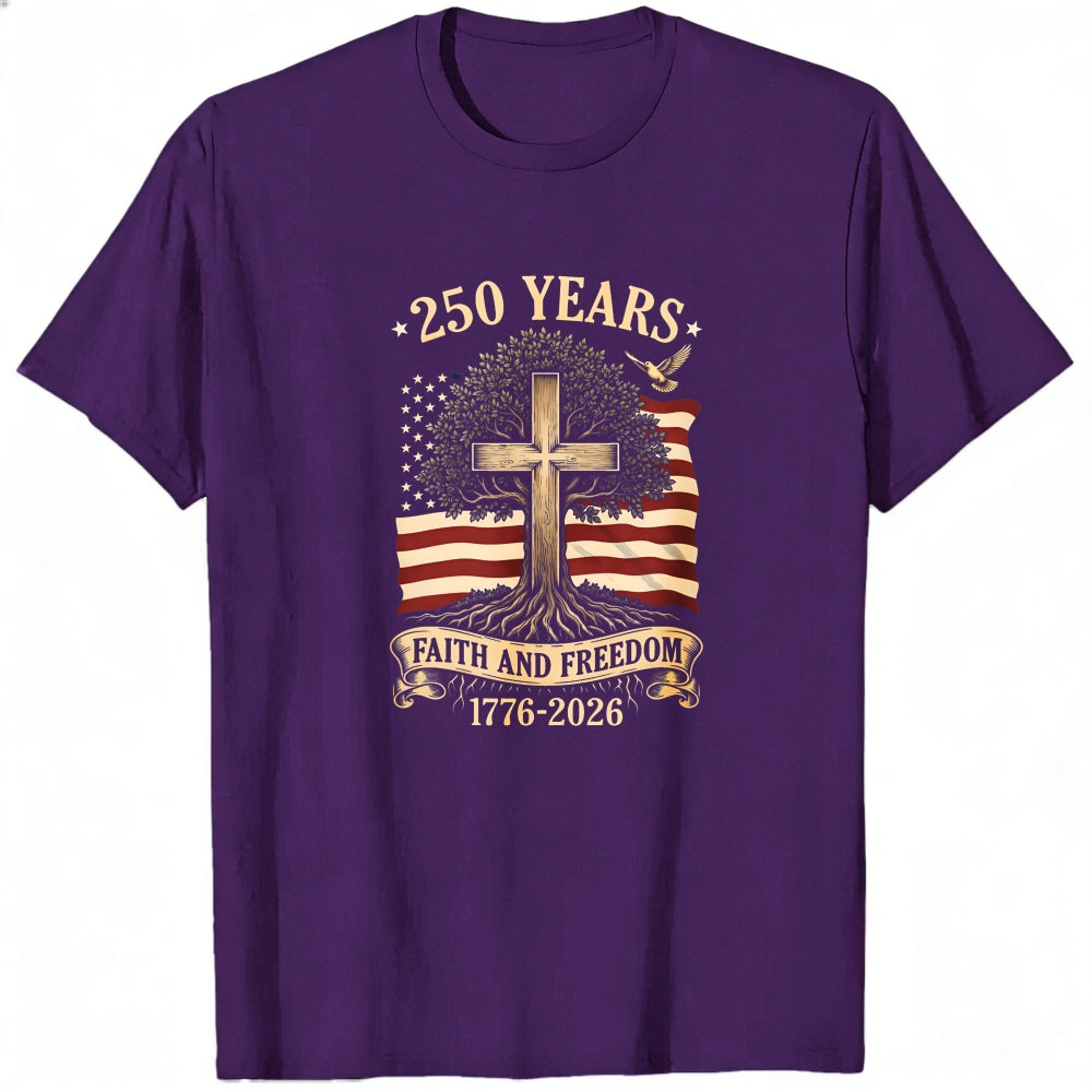 Patriotic Christian American Flag Cross Tree 250 Years Faith And Freedom 1776 2026 Classic T-Shirt