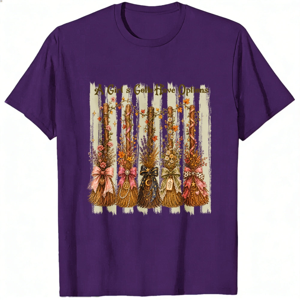 Vintage Autumn Broomsticks All Girls Gotta Have Options Classic T-Shirt