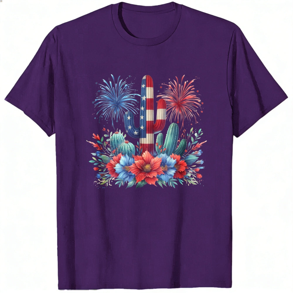 American Flag Cactus And Flowers Classic T-Shirt