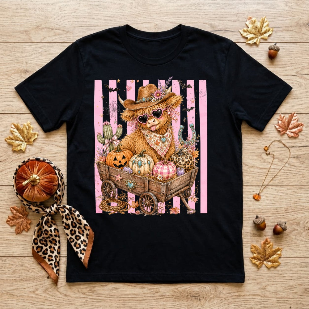 Cute Cowboy Llama Halloween Pumpkin Wagon Classic T-Shirt