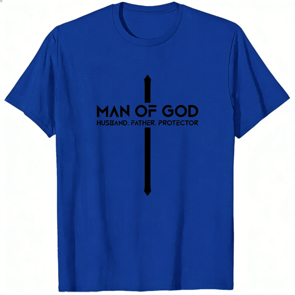 Religious Design Classic T-Shirt Man Of God Husband Father Protector Cross Symbol