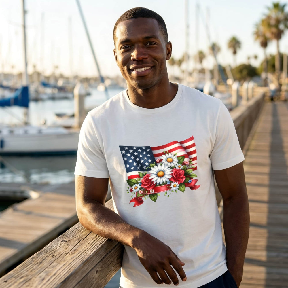 Patriotic American Flag And Flowers Classic T-Shirt