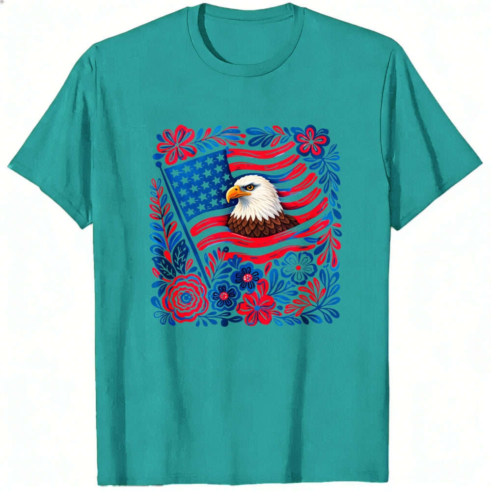 Patriotic Eagle And American Flag Floral Design Classic T-Shirt