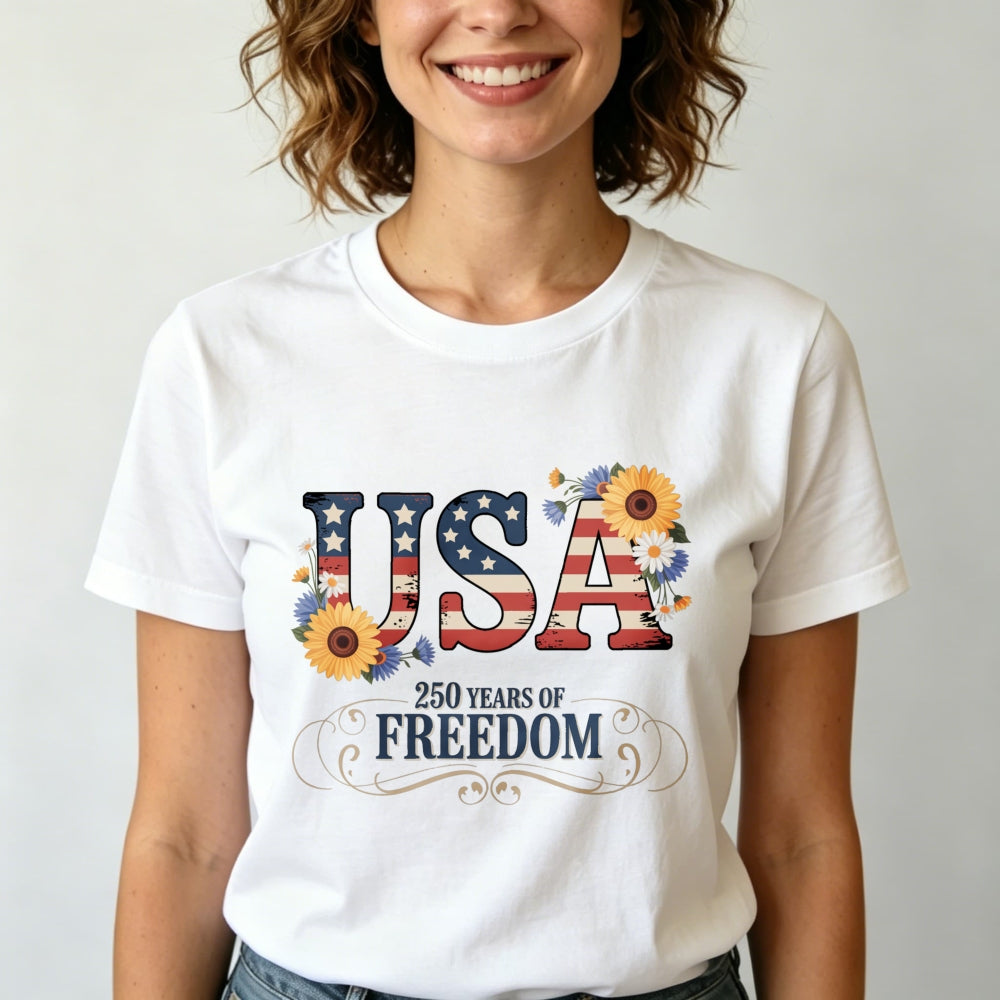 Patriotic Floral Usa 250 Years Of Freedom Classic T-Shirt