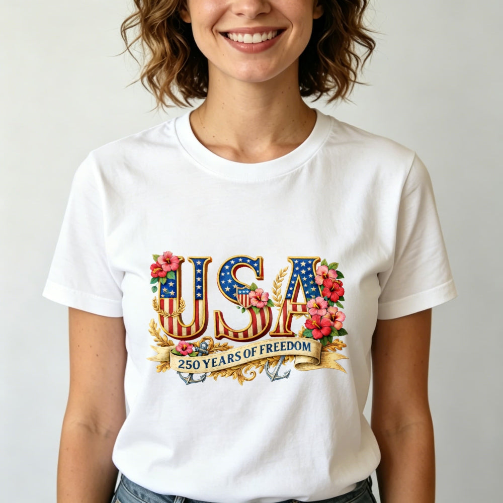 Patriotic Floral Usa 250 Years Of Freedom Classic T-Shirt