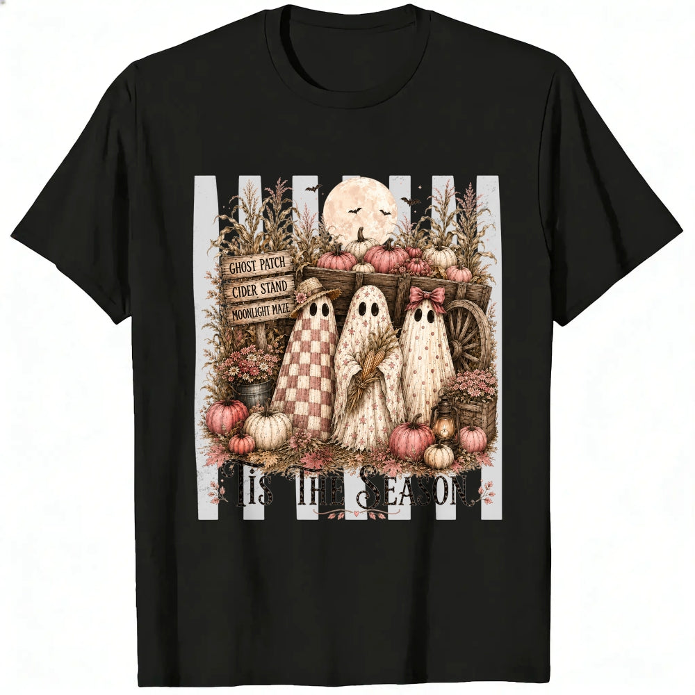 Vintage Halloween Ghosts Pumpkins Wagon Classic T-Shirt Tis The Season Autumn Decor