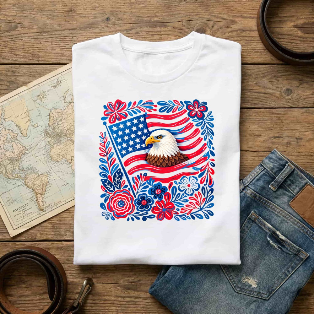 Patriotic Eagle And American Flag Floral Design Classic T-Shirt