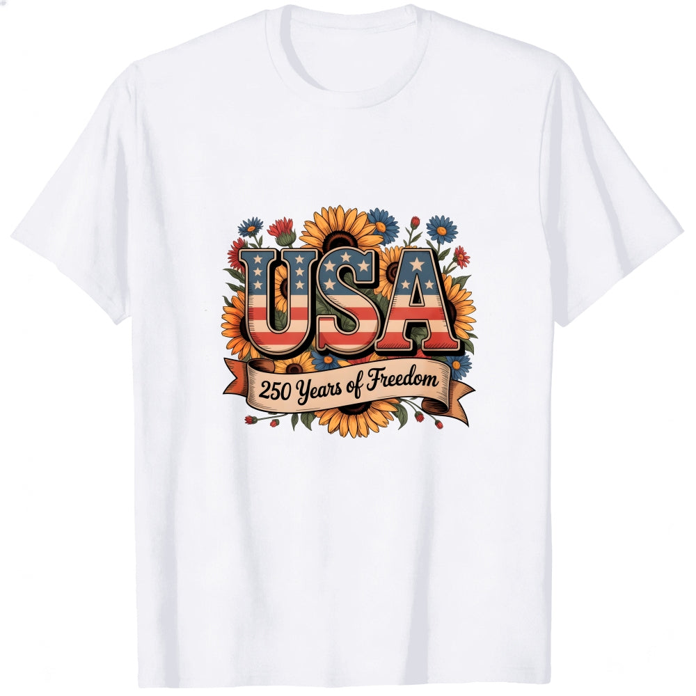 Patriotic Floral Design Classic T-Shirt Usa 250 Years Of Freedom