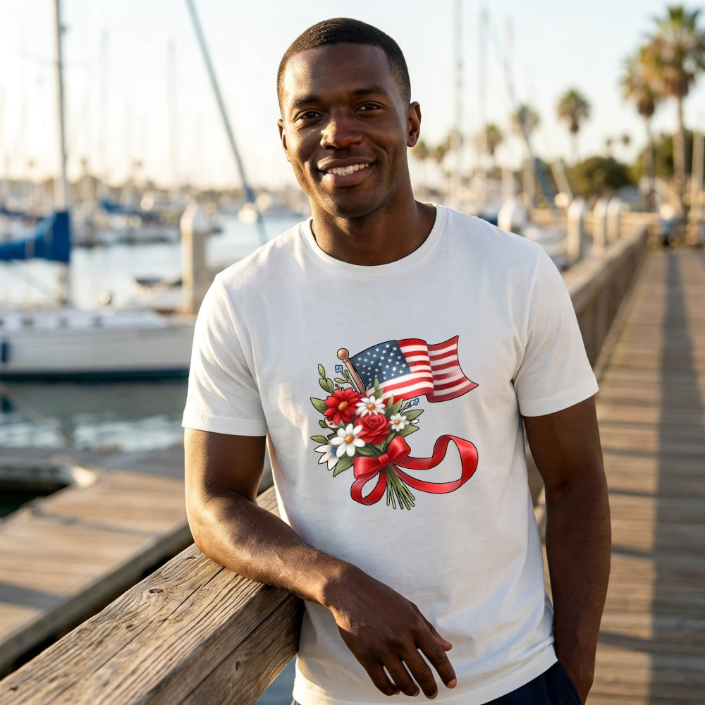 Patriotic Floral Design Classic T-Shirt American Flag And Flowers