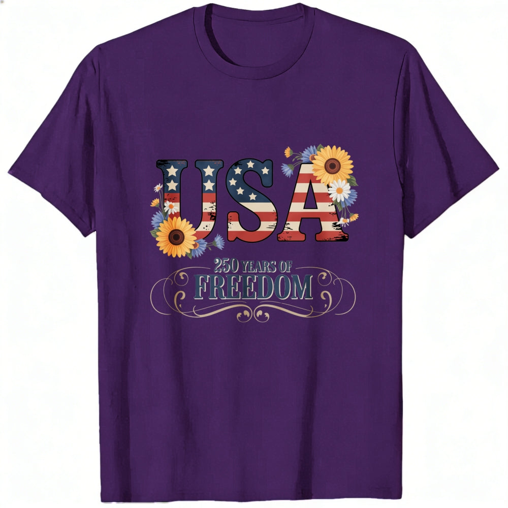 Patriotic Floral Usa 250 Years Of Freedom Classic T-Shirt