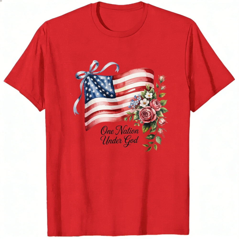 Patriotic American Flag Floral Design Classic T-Shirt One Nation Under God