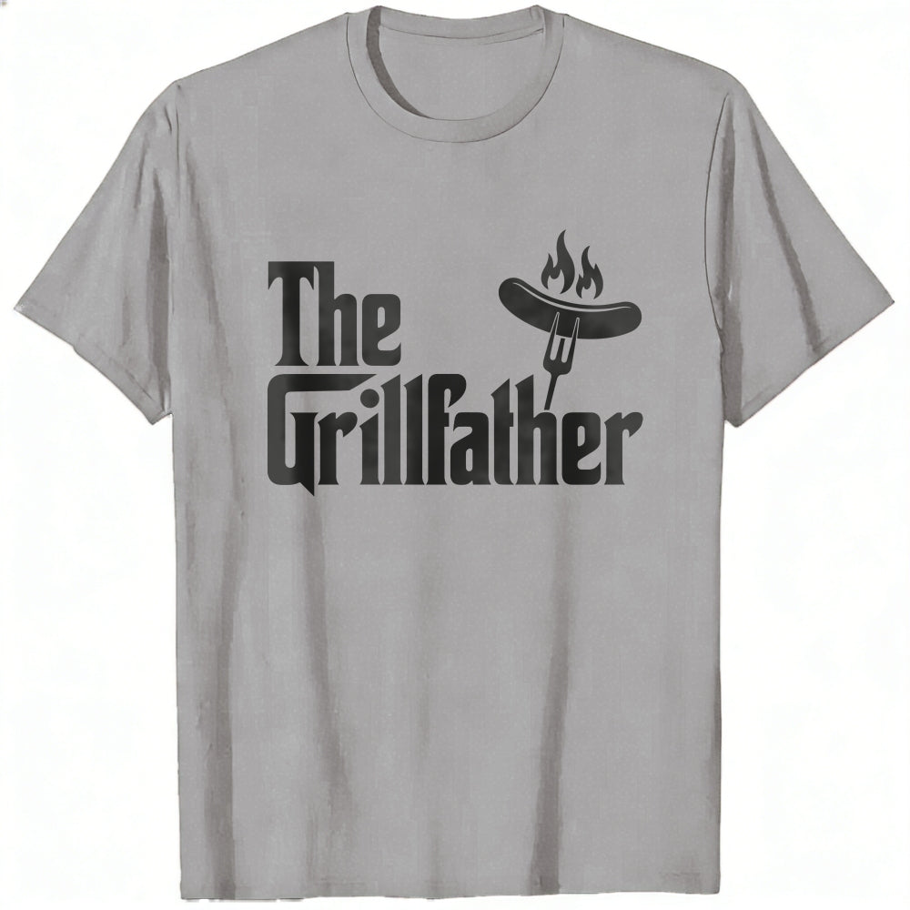 Casual Style Classic T-Shirt The Grillfather Sausage On Fork With Flames