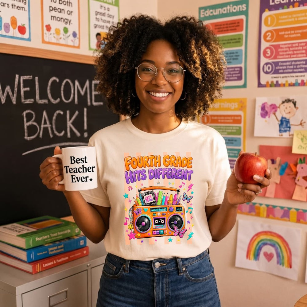 Retro Vintage Style Classic T-Shirt Fourth Grade Hits Different Boombox Design