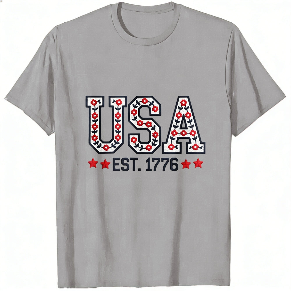 Patriotic Floral Usa Est 1776 Classic T-Shirt