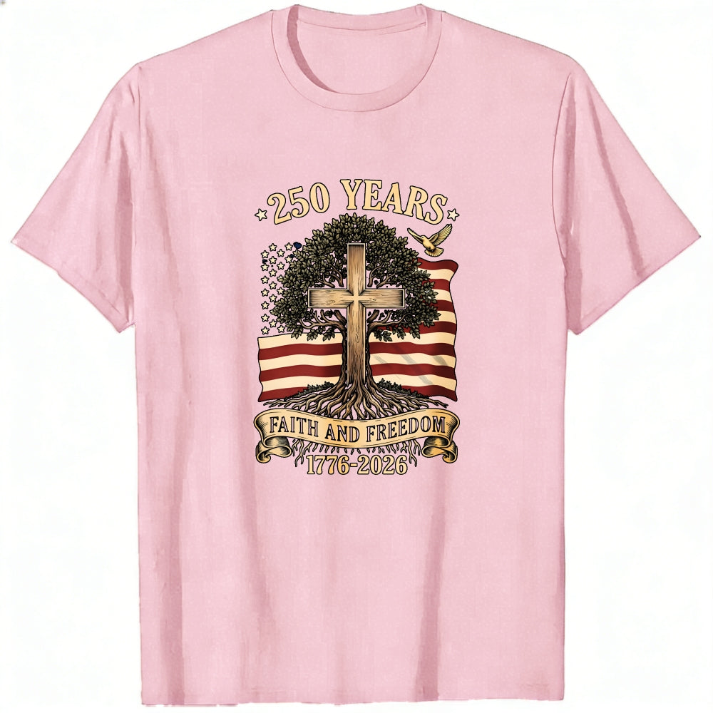 Patriotic Christian American Flag Cross Tree 250 Years Faith And Freedom 1776 2026 Classic T-Shirt