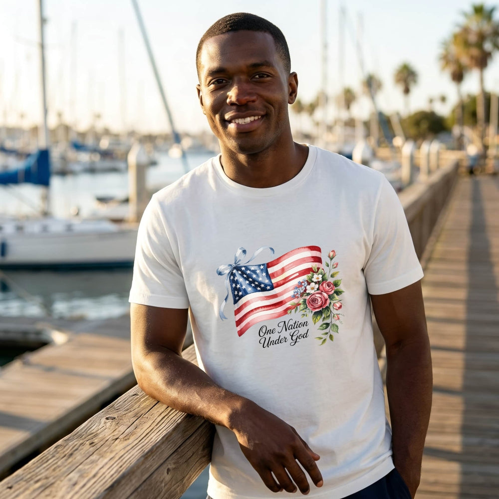Patriotic American Flag Floral Design Classic T-Shirt One Nation Under God