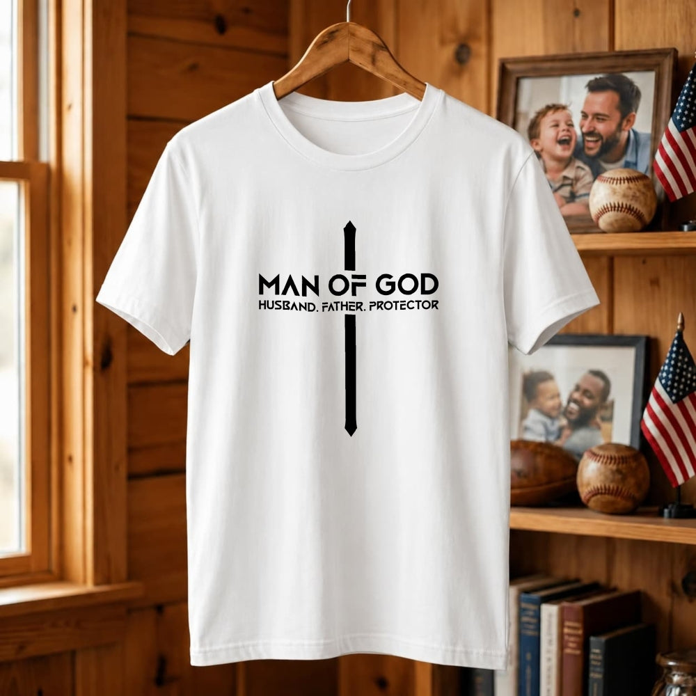 Religious Design Classic T-Shirt Man Of God Husband Father Protector Cross Symbol