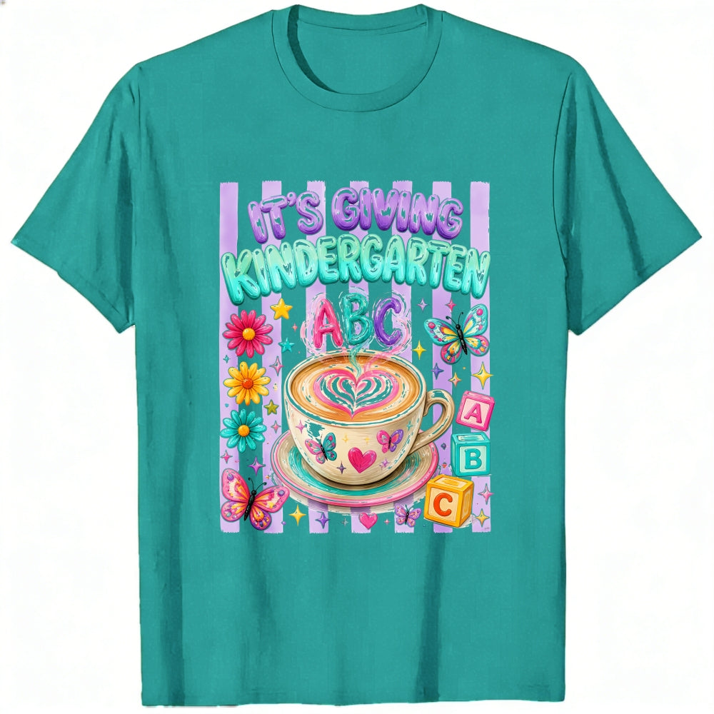 Cute Kindergarten Teacher Classic T-Shirt Its Giving Kindergarten Abc Coffee Butterfly Flowers Desig