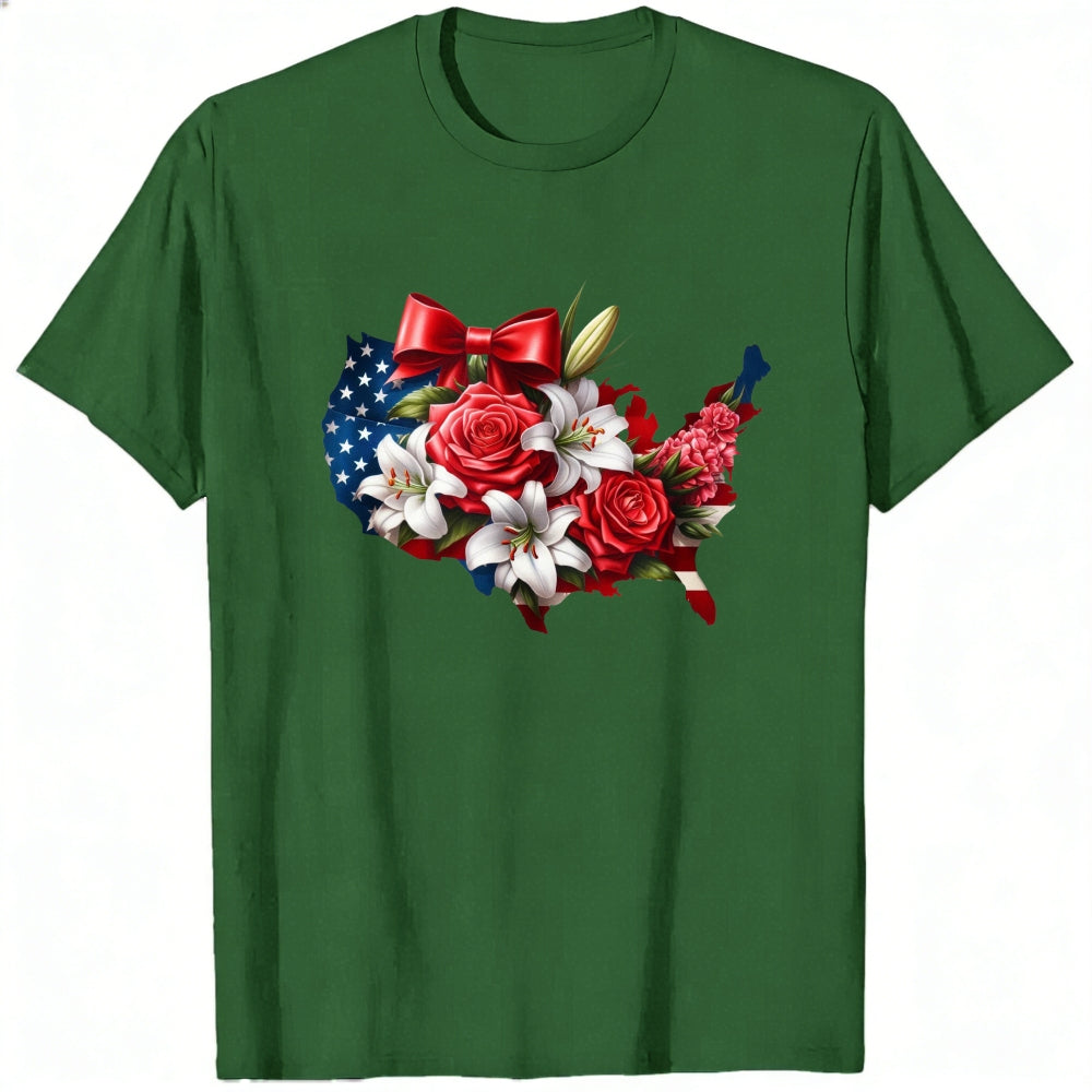 Patriotic Floral Usa Map Classic T-Shirt