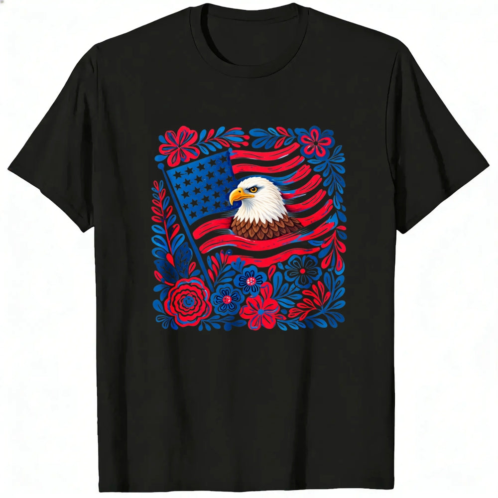 Patriotic Eagle And American Flag Floral Design Classic T-Shirt